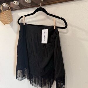 12th Tribe Black Asymmetrical Fringe Skirt